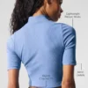 Geribbeld mesh-shirt met korte mouwen – Crystal Clear Blue