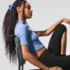 Geribbeld mesh-shirt met korte mouwen – Crystal Clear Blue