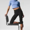 Geribbeld mesh-shirt met korte mouwen – Crystal Clear Blue