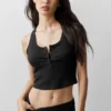 Geribbeld modal Henley-hemd - Zwart