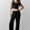 Geribbeld modal Henley-hemd - Zwart