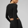 Geribbeld Stardust-shirt met lange mouwen - Zwart