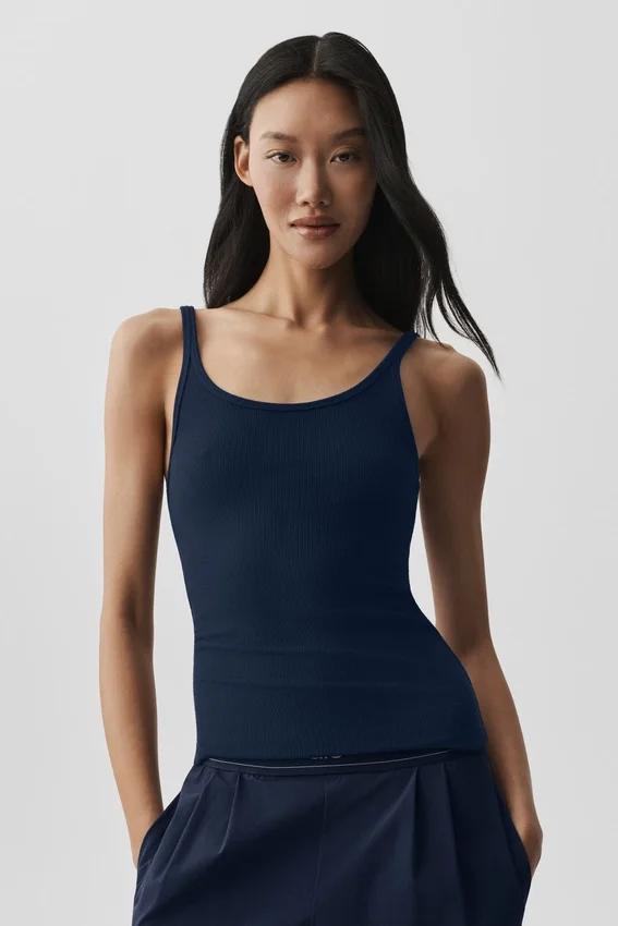 Geribbelde Adore-tanktop - marineblauw