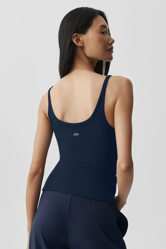 Geribbelde Adore-tanktop - marineblauw