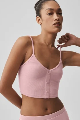 Geribbelde Delicate Lounge-top – Vintage roze