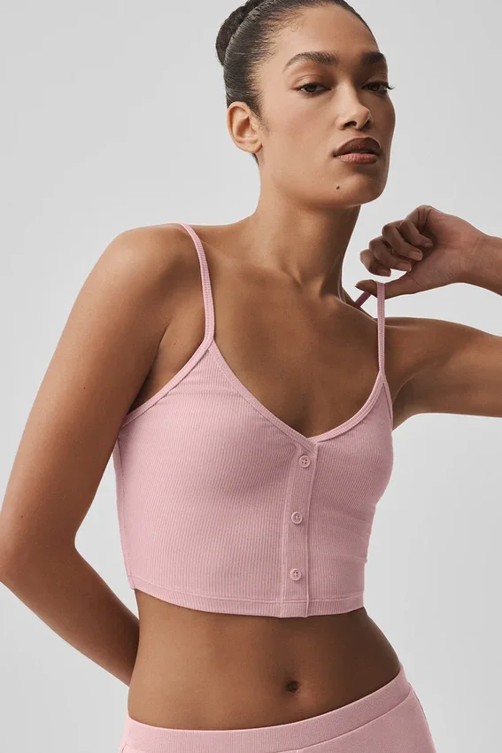 Geribbelde Delicate Lounge-top - Vintage roze