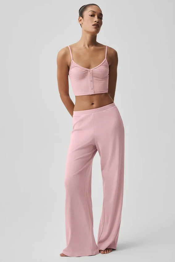 Geribbelde Delicate Lounge-top - Vintage roze