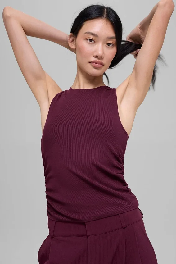 Geribbelde En Pointe-tanktop - Bordeaux