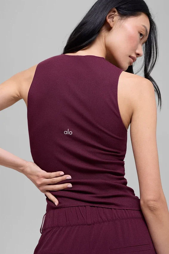 Geribbelde En Pointe-tanktop - Bordeaux