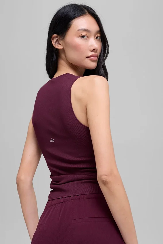 Geribbelde En Pointe-tanktop - Bordeaux