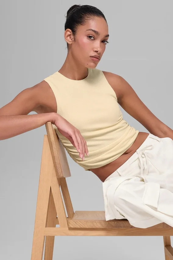Geribbelde En Pointe-tanktop - Candlelight Yellow