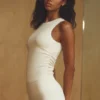Geribbelde En Pointe-tanktop - ivoor