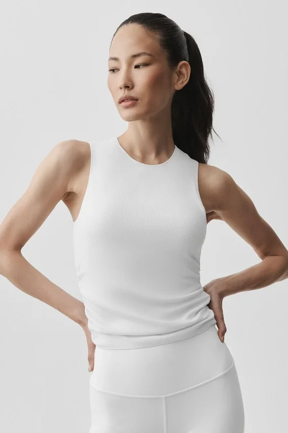Geribbelde En Pointe-top - White
