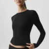Geribd Sea Coast-shirt met lange mouwen – Zwart