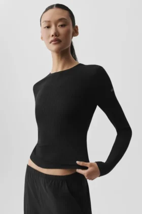 Geribd Sea Coast-shirt met lange mouwen – Zwart