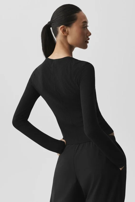 Geribd Sea Coast-shirt met lange mouwen – Zwart