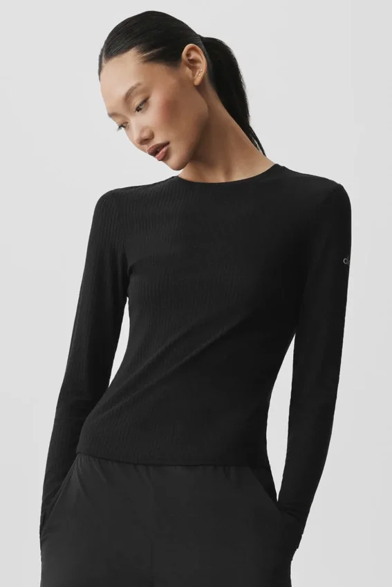 Geribd Sea Coast-shirt met lange mouwen – Zwart