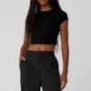 Geribd Sea Coast T-shirt met korte mouwen en cropped pasvorm - Zwart