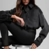 Geribd velours cropped Mountain Side-jasje - Zwart