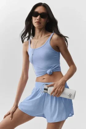 Geribde Adore-tanktop - Licht Provence-blauw