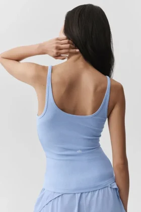 Geribde Adore-tanktop – Licht Provence-blauw