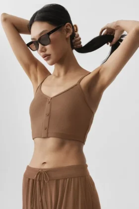 Geribde Delicate Lounge-top - Sun Kissed Brown