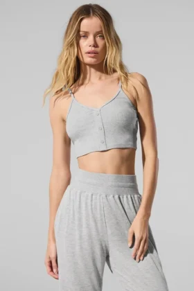 Geribde, delicate loungetop – Athletic Heather Grey