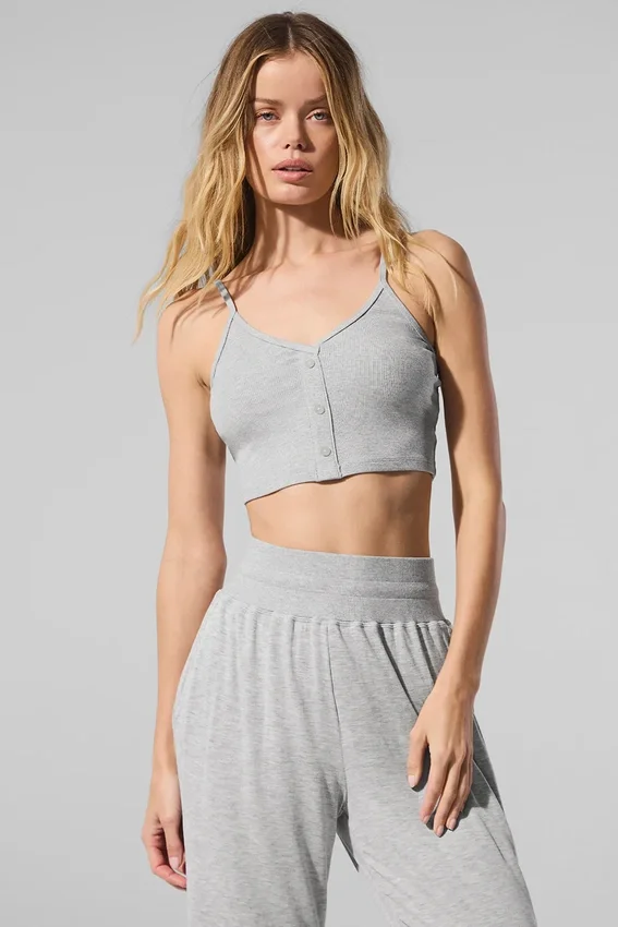 Geribde, delicate loungetop – Athletic Heather Grey