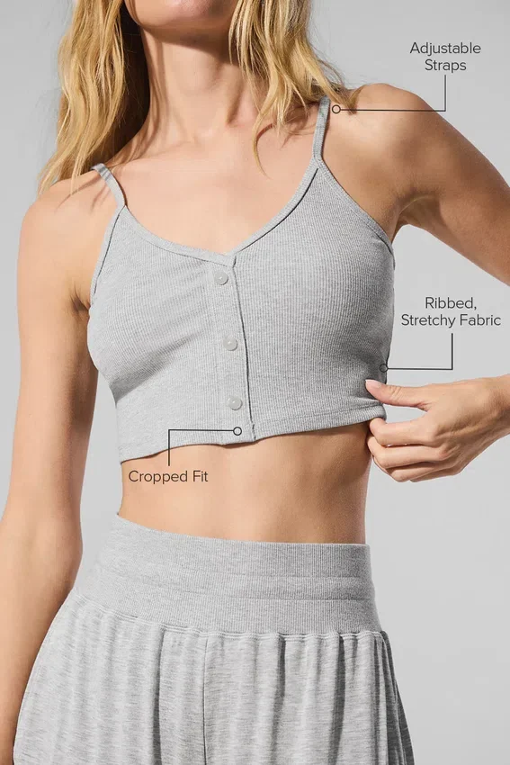 Geribde, delicate loungetop – Athletic Heather Grey