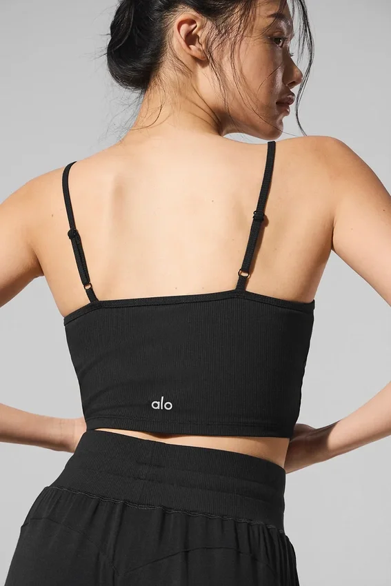 Geribde, delicate loungetop - Zwart