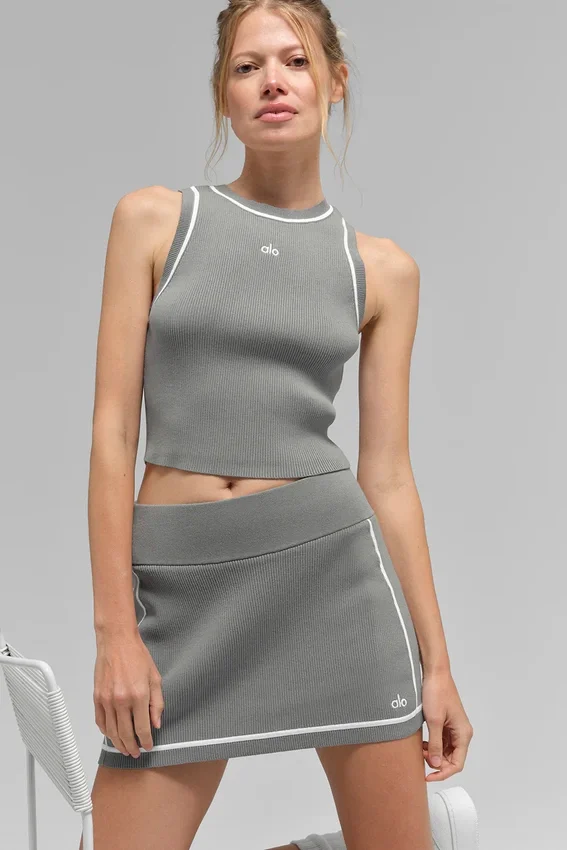 Geribde, gebreide Highline cropped trui – Lunar Grey/White