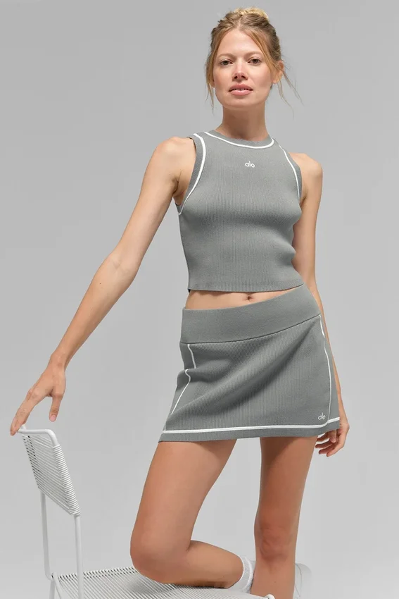 Geribde, gebreide Highline cropped trui – Lunar Grey/White