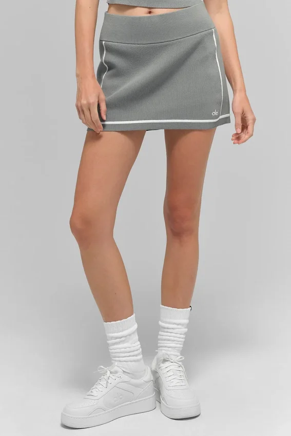Geribde Highline-minirok van tricot – Lunar Grey/White