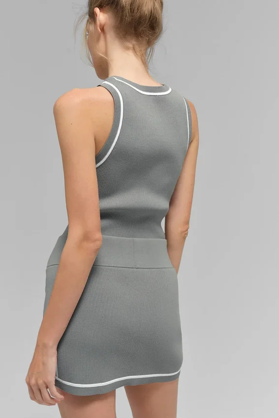 Geribde Highline-minirok van tricot – Lunar Grey/White