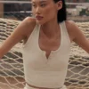 Geribde modal Henley-tanktop - Oatmeal Heather