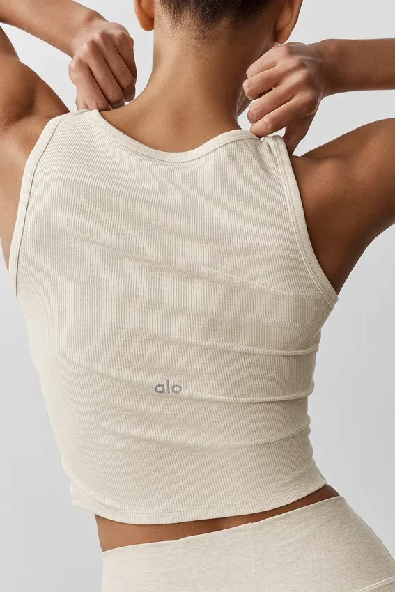 Geribde modal Henley-tanktop - Oatmeal Heather
