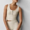 Geribde modal Henley-tanktop - Oatmeal Heather