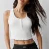 Geribde modal Henley-tanktop - Wit
