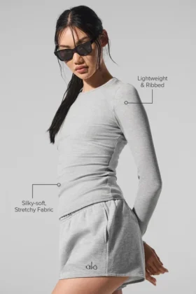 Geribde modal met lange mouwen – Athletic Heather Grey