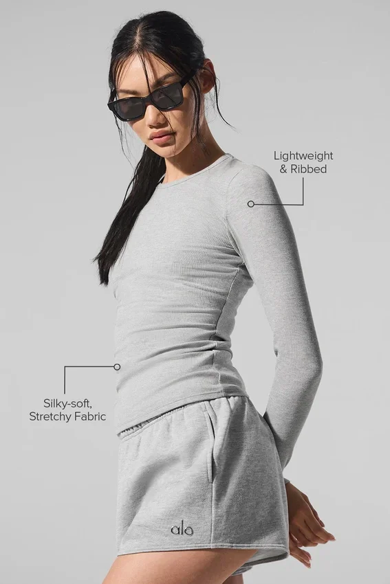 Geribde modal met lange mouwen – Athletic Heather Grey