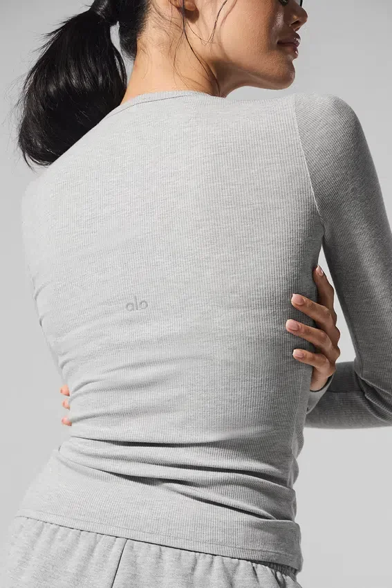 Geribde modal met lange mouwen – Athletic Heather Grey