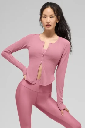 Geribde Stardust met lange mouwen – Pink Wild Rose