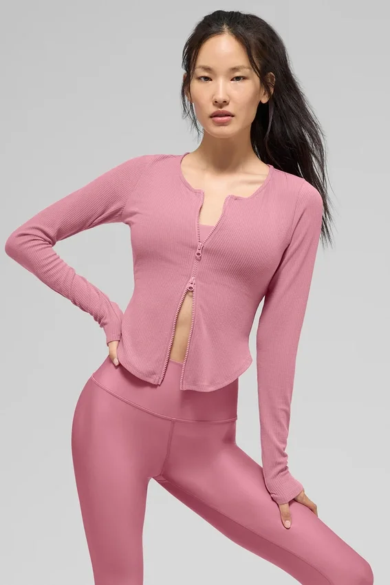 Geribde Stardust met lange mouwen – Pink Wild Rose