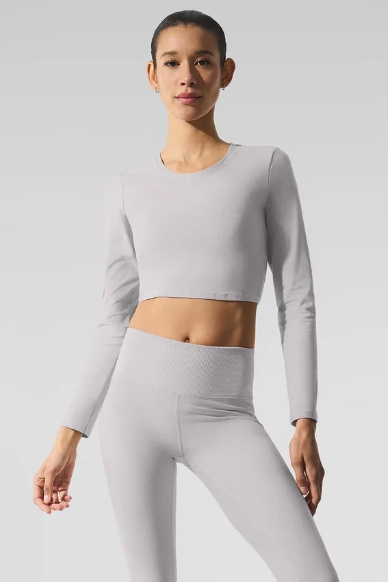 Gewassen Alosoft Crop Finesse met lange mouwen - Grey Sky Wash