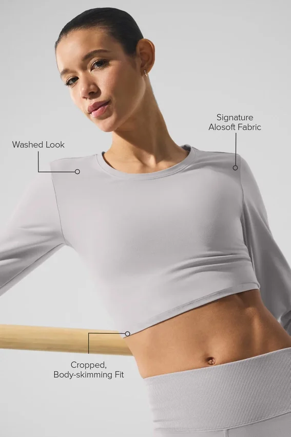 Gewassen Alosoft Crop Finesse met lange mouwen - Grey Sky Wash
