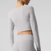 Gewassen Alosoft Crop Finesse met lange mouwen - Grey Sky Wash