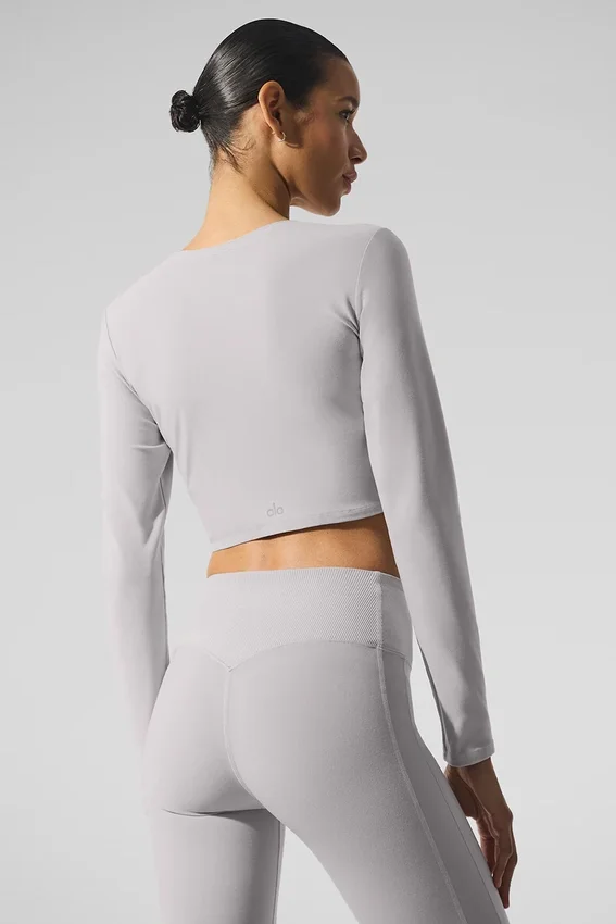 Gewassen Alosoft Crop Finesse met lange mouwen - Grey Sky Wash