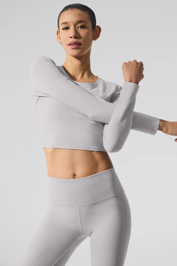 Gewassen Alosoft Crop Finesse met lange mouwen - Grey Sky Wash