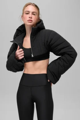 Gewatteerde Starlight-puffer-bolero – Zwart