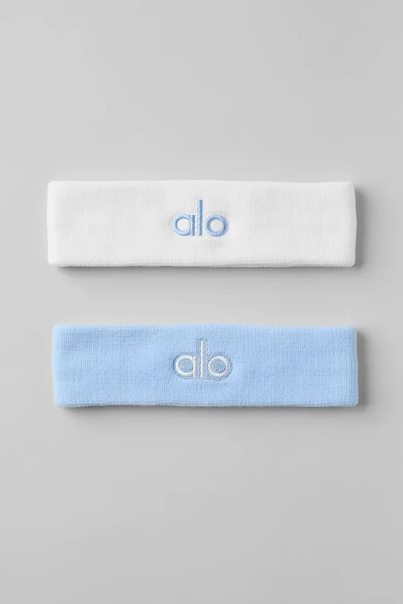 Glow-zweetband (2-pack) - Schelpblauw/Wit